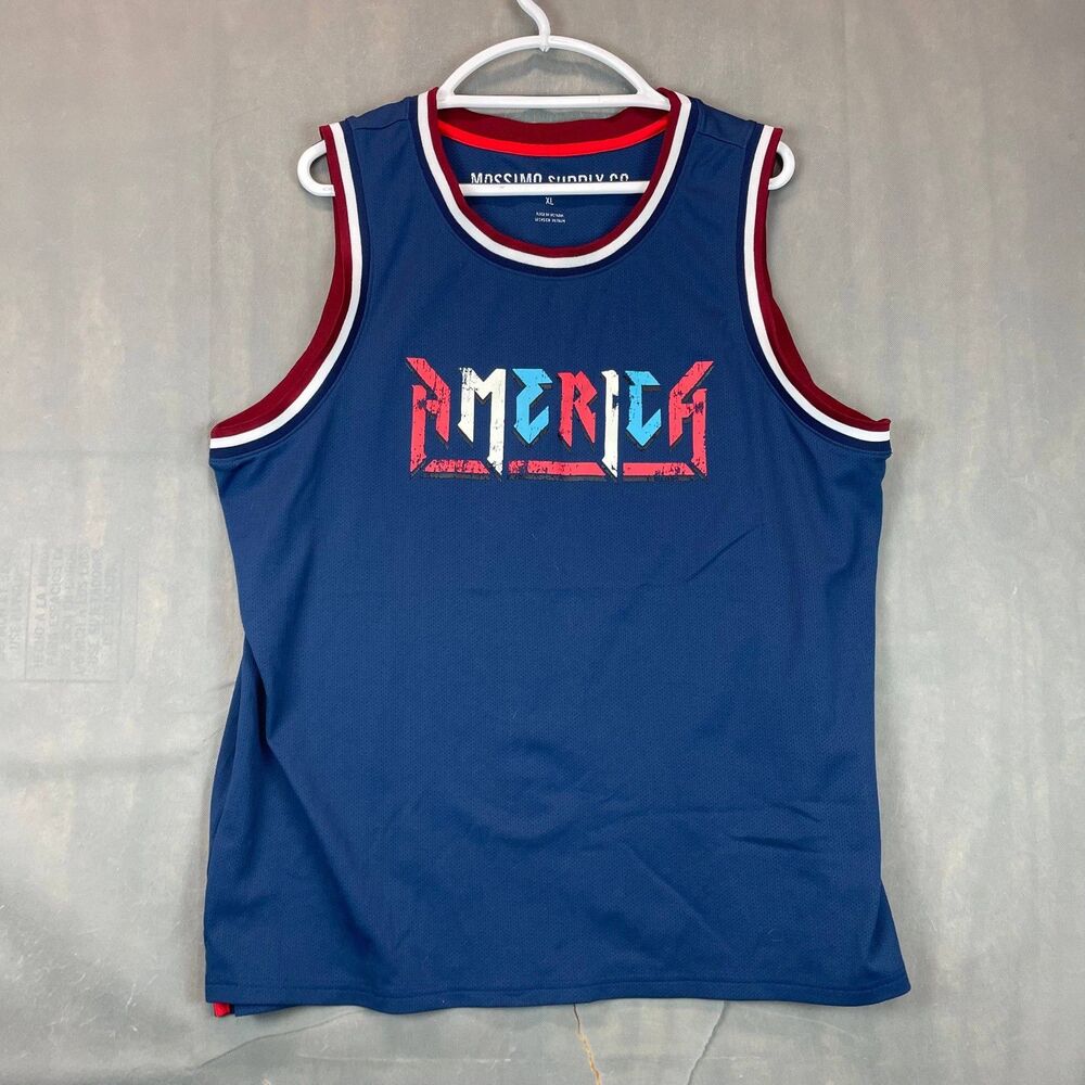 Mossimo Supply Co Tank Top Men’s XL Blue America Graphic Jersey Style